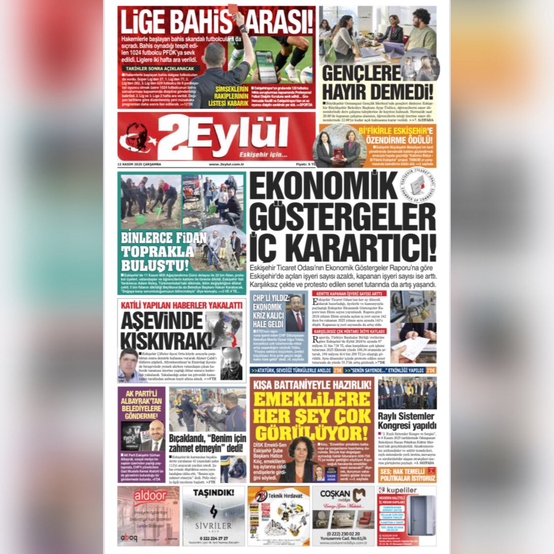 12.11.2025 TARİHLİ GAZETEMİZİN BİRİNCİ SAYFASI