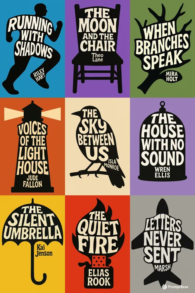 promptbase's tweet image. Bold Flat Minimalist Book Covers by promptplazastore using ChatGPT Image 📚🎨