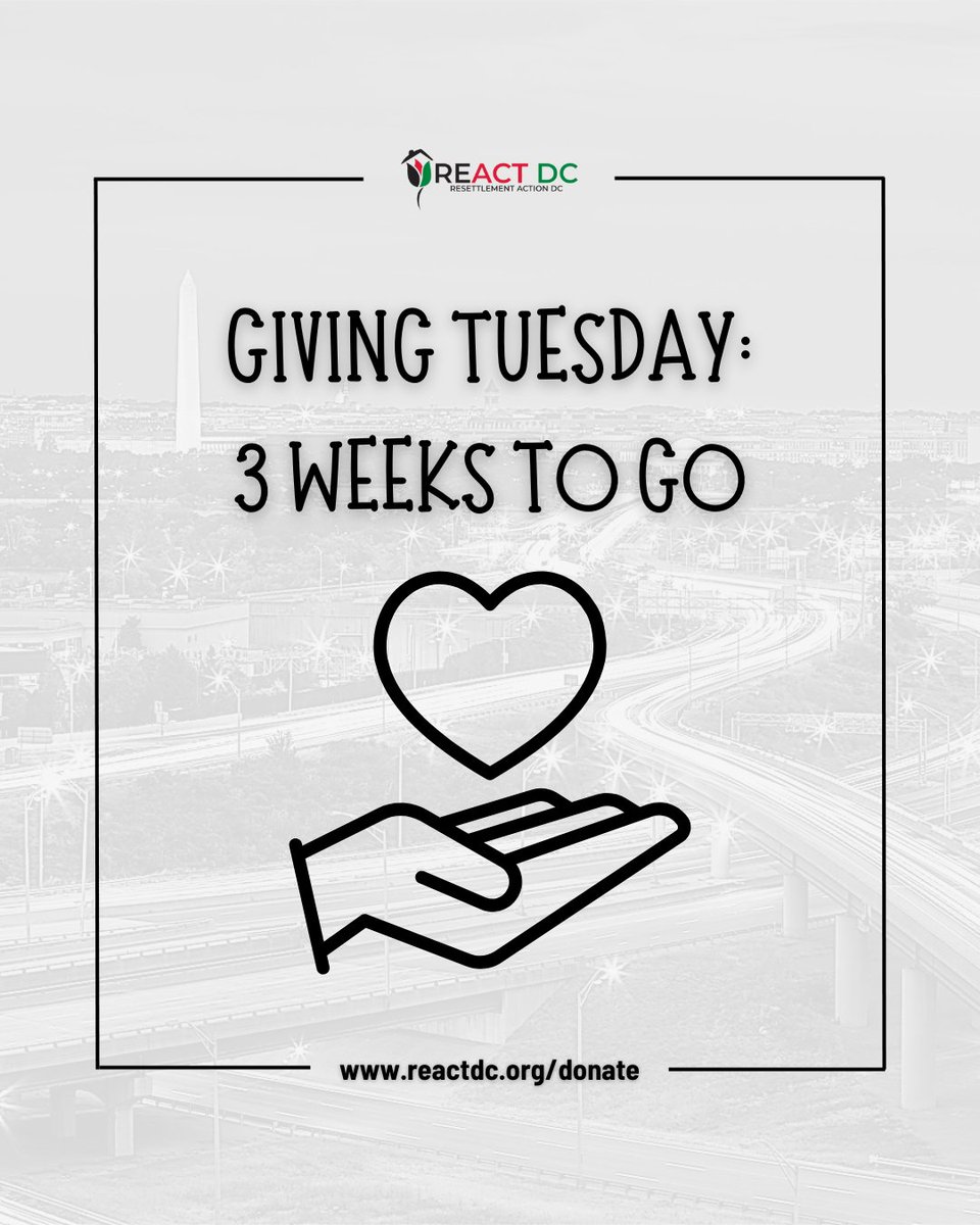 reactdcorg's tweet image. 📅 3 Weeks Until #GivingTuesday!
Every gift helps refugee youth, women, and families access opportunity &amp;amp; hope. Your support transforms lives. 💛
Give today: reactdc.org/donate

#RefugeeSupport #REACTDC
