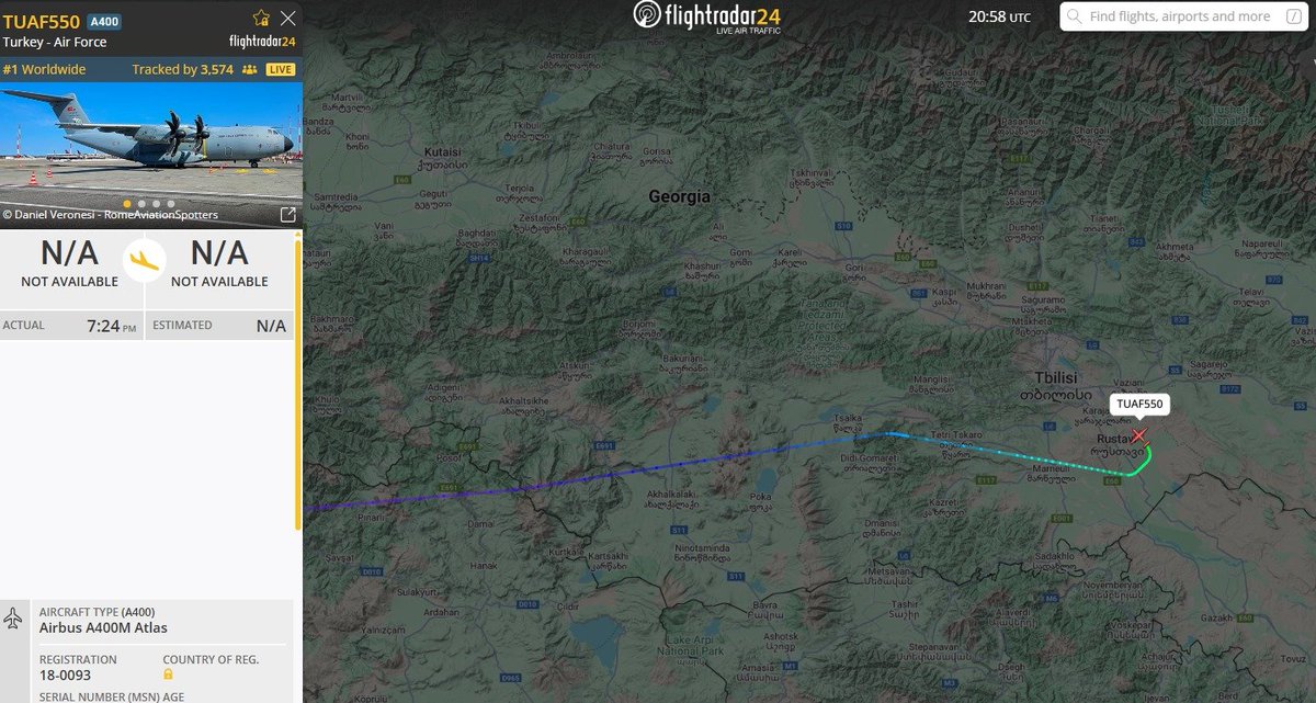 #SONDAKİKA

🚨 Türk Silahlı Kuvvetleri’ne ait A400M askeri nakliye uçağı, Gürcistan/Tiflis Havalimanı’na iniş yaptı.