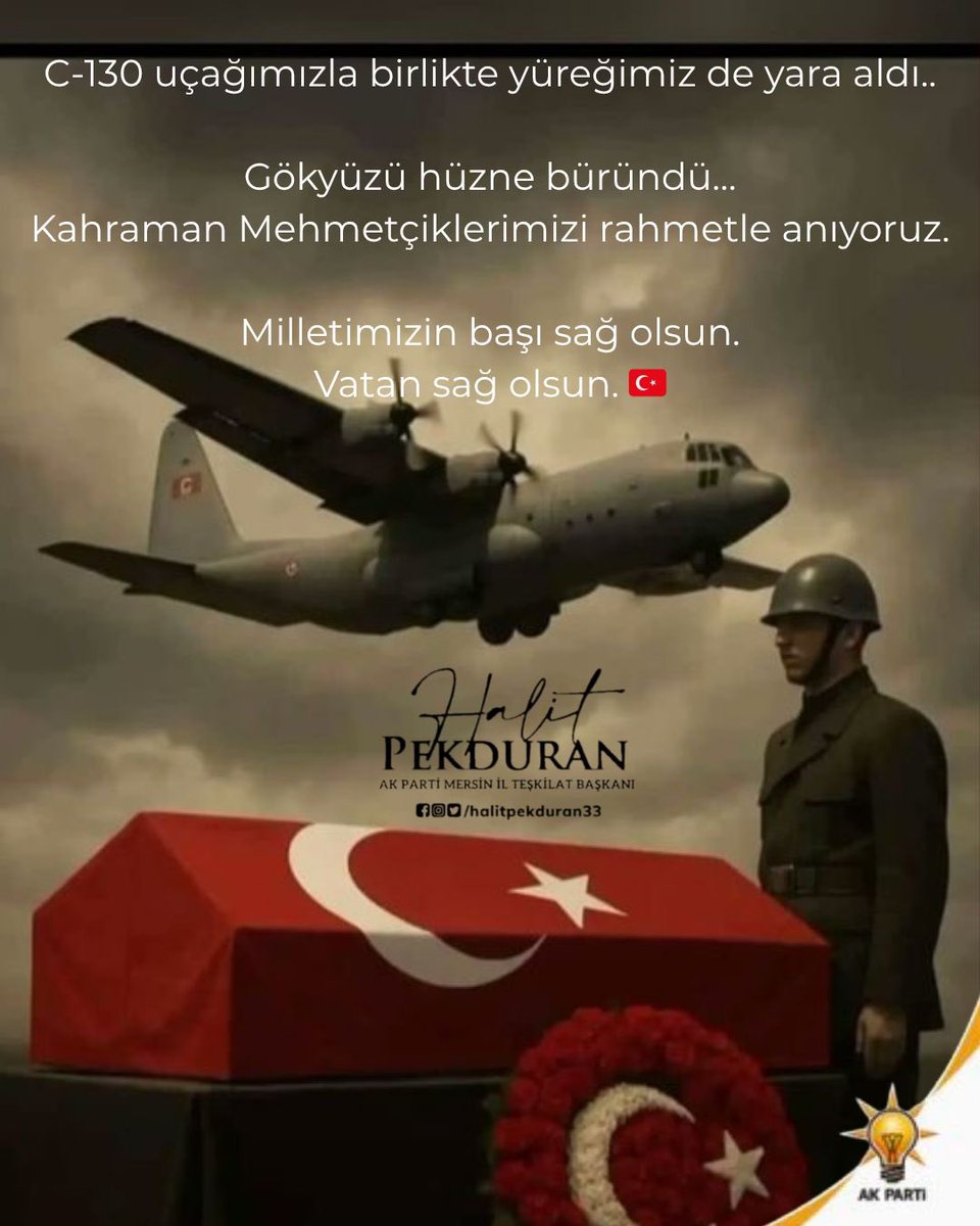 C-130 uçağımızla birlikte yüreğimiz de yara aldı..

Gökyüzü hüzne büründü…
Kahraman Mehmetçiklerimizi rahmetle anıyoruz.

Milletimizin başı sağ olsun.
Vatan sağ olsun. 🇹🇷