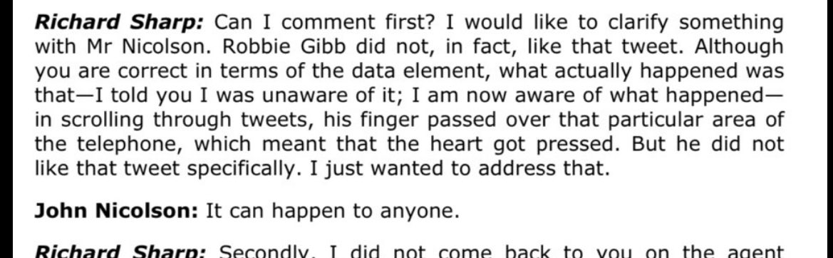 So is ex Tory spin doctor and Boris Johnson appointee Sir Robbie Gibb now an impartial BBC board member? If so, why did he like an anti SNP tweet? Well the (Tory) ex BBC Chair told me Gibb’s finger accidentally passed over the “telephone” &amp; “the heart got pressed.”

Comedy gold.