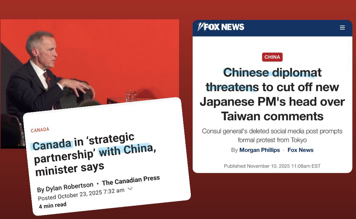 MelissaLMRogers's tweet image. Mark CARNEY’s new strategic partner, CHINA 🇨🇳 is now threatening to DECAPITATE Japan’s PM 🤯

Great partner, Carney. ELBOWS UP