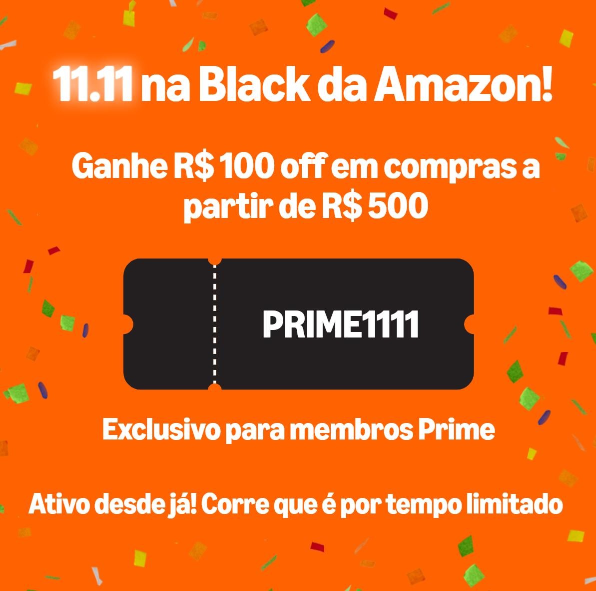 Edindicapromo's tweet photo. *🚨11.11 na Black da Amazon com cupons de hora em hora!*

E chegou o quarto cupom do dia! 🚀

*PRIME1111* - Ganhe R$ 100 off em compras a partir de R$ 500

**Válido para todos os produtos - exceto Livros. Exclusivo para membros Prime.**

👉Acesse aqui: https://t.co/GlZQXgsRRc https://t.co/sPIgbH1nYP