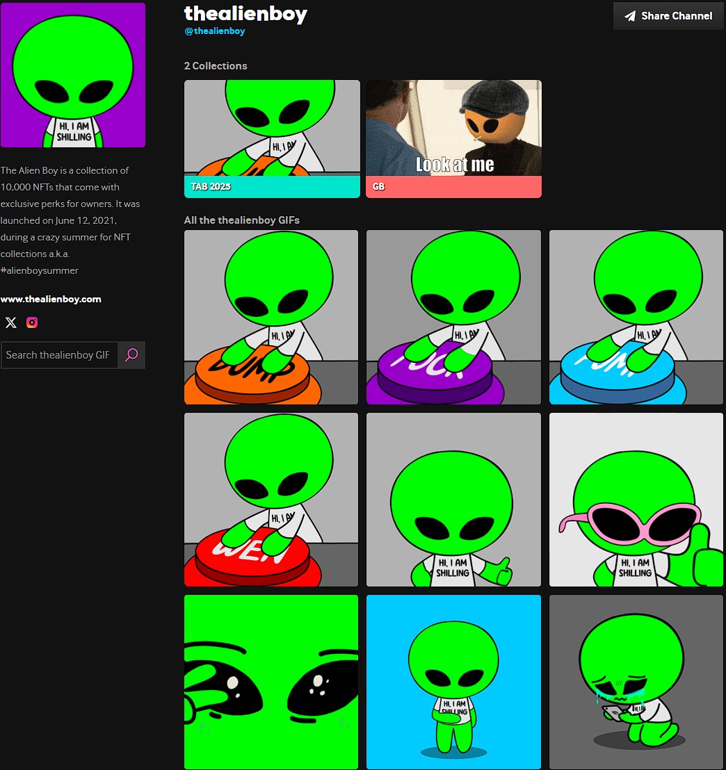 Hi, I am shilling TheAlienBoy on Giphy.
