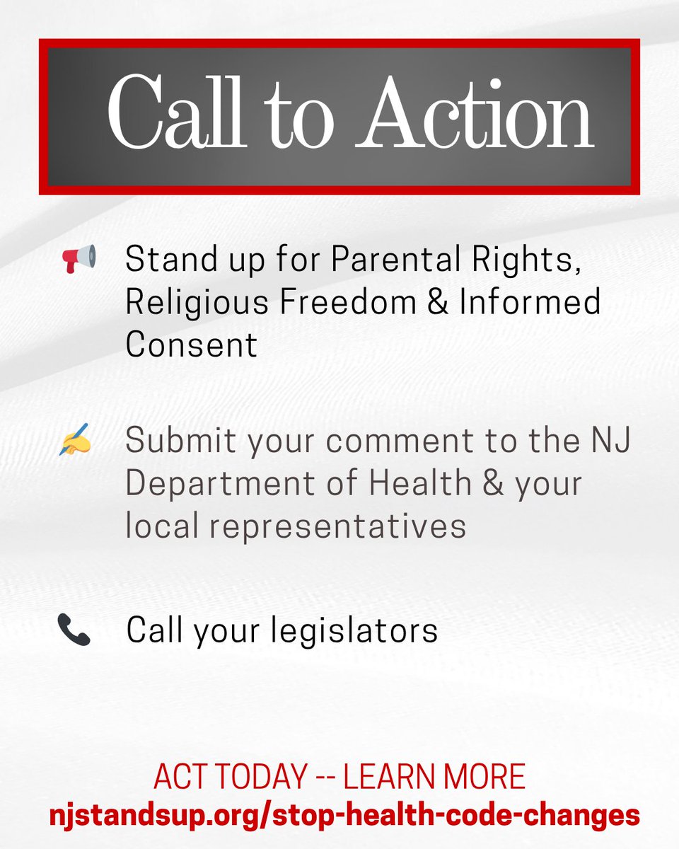 Don't miss the chance to stop government overreach. Deadline for public comment is Friday November 14th. Now is the time to take action!
👉 Read sample public comments addressing each concern: standforhealthfreedom.com/nj-doh/

👉 Submit public comments. You can submit daily.