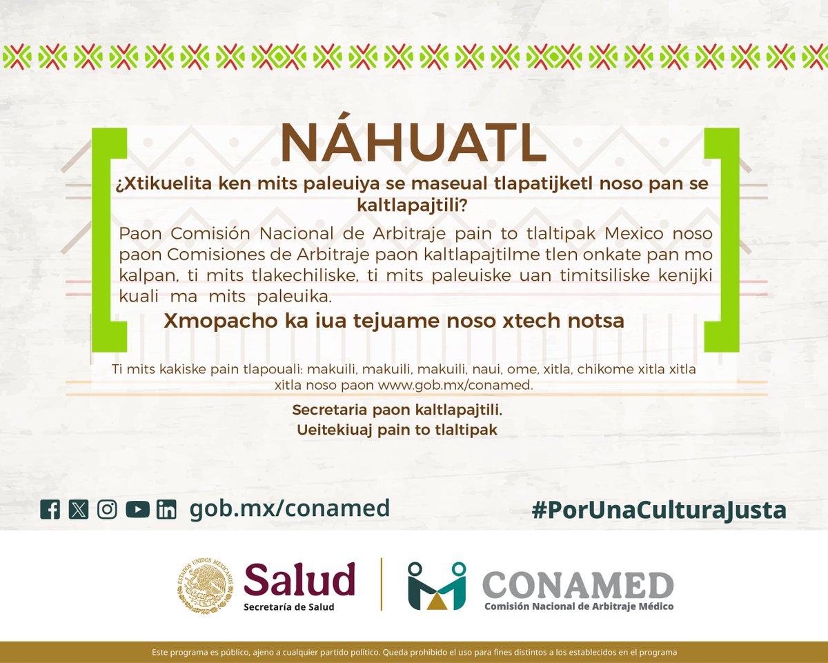 CONAMED_SALUD's tweet image. En la #CONAMED o en las Comisiones de Arbitraje Médico en tu estado, te asesoramos, orientamos y ofrecemos alternativas de solución sin ningún costo.

☎️ 55-54207000
🌐 gob.mx/conamed
#MéxicoPluricultural 🇲🇽 #PorUnaCulturaJusta #AtenciónMédica #ServiciosCONAMED