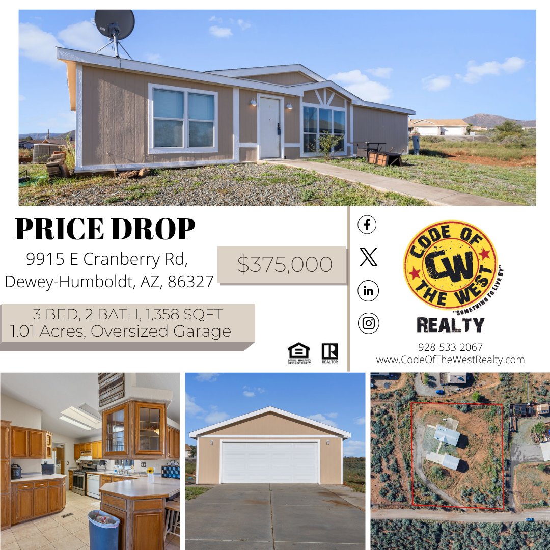 COTWRealty's tweet image. 🌟 HOME FOR SALE 🌟

📱 For more info call Code Of The West Realty at 928-533-2067
#CodeOfTheWestRealty #ArizonaHomes #WorkshopSpace #DesertLiving #AZRealEstate #NorthernAZHomes