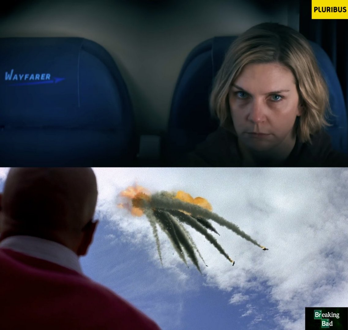 itsSaulGoodman's tweet image. Carol in Pluribus is seen flying Wayfarer airlines. Also, from Breaking Bad.