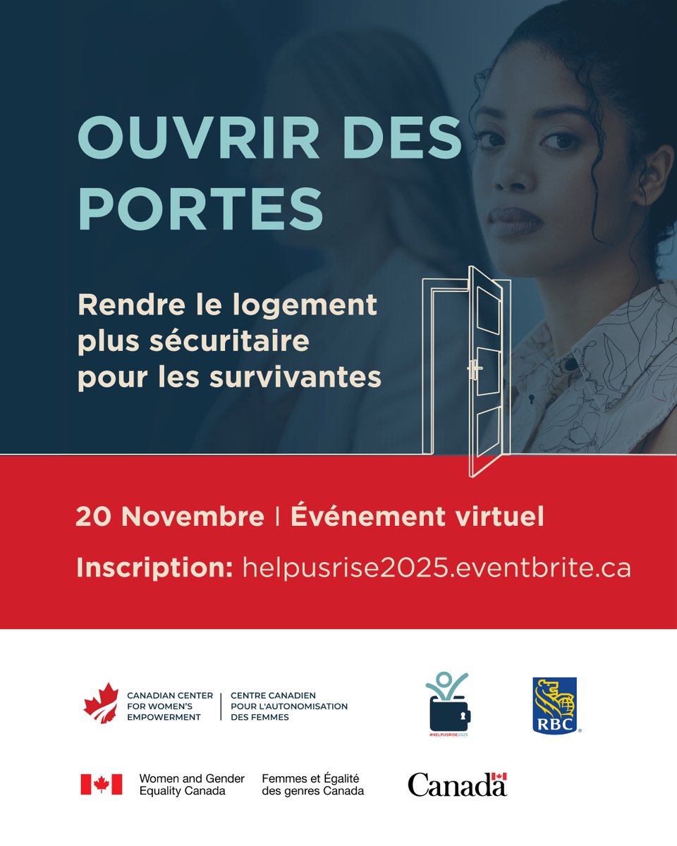 Opening Doors: Making Housing Safer for Survivors
Join us Nov 20 for a powerful discussion on how housing safety, financial inclusion &amp; economic empowerment are connected.
Register: helpusrise2025.eventbrite.ca

Ouvrir des portes : rendre le logement plus sécuritaire pour les