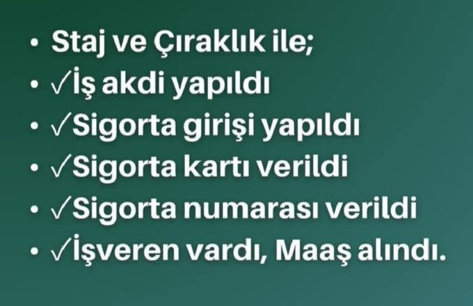 TAM SİGORTA HAKKIMIZDIR, EMEKLİLİKTE SÖMÜRÜ DÜZENİNE HAYIR DİYORUZ,GASP EDİLMİŞ HAKLARIMIZ TASTAMAM İSTİYORUZ.

<a href="/erkanakcay45/">Erkan Akçay</a> <a href="/MKalayci42/">Mustafa Kalaycı</a> <a href="/fethigurer/">Ömer Fethi Gürer</a> <a href="/isikhanvedat/">Prof. Dr. Vedat Işıkhan</a> <a href="/vedatbilgn/">Vedat Bilgin</a> <a href="/AvOzlemZengin/">Av. Özlem Zengin 🇹🇷</a> <a href="/zorlu77/">Prof.Dr.Kürşad ZORLU</a> <a href="/akbasogluemin/">Av. M.Emin AKBAŞOĞLU 🇹🇷</a> 

Ankara'dan Sesleniyoruz 
#PlanBütçedenStajyerÇırağaTamSigorta