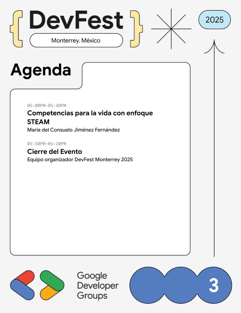 🗓️ ¡Ya está lista la agenda de #DevFestMonterrey 2025!
Charlas, networking y speakers increíbles 💡

📅 13 de noviembre | 📍 Facultad de Arquitectura, UANL