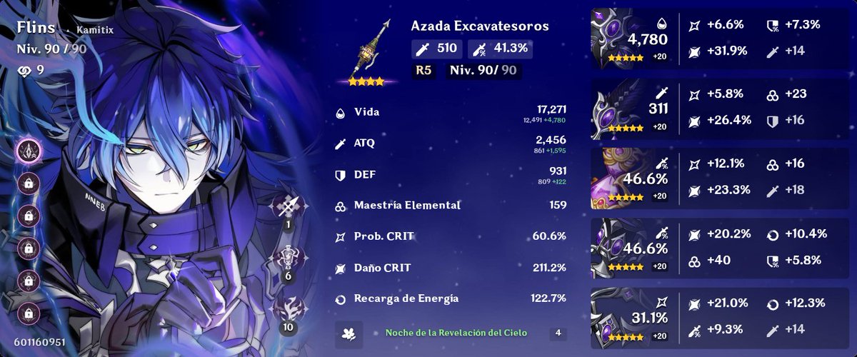 Al fin terminé de buildear a Flins, siento que me quedó bien balanceado para no tener arma de críticos 🐧