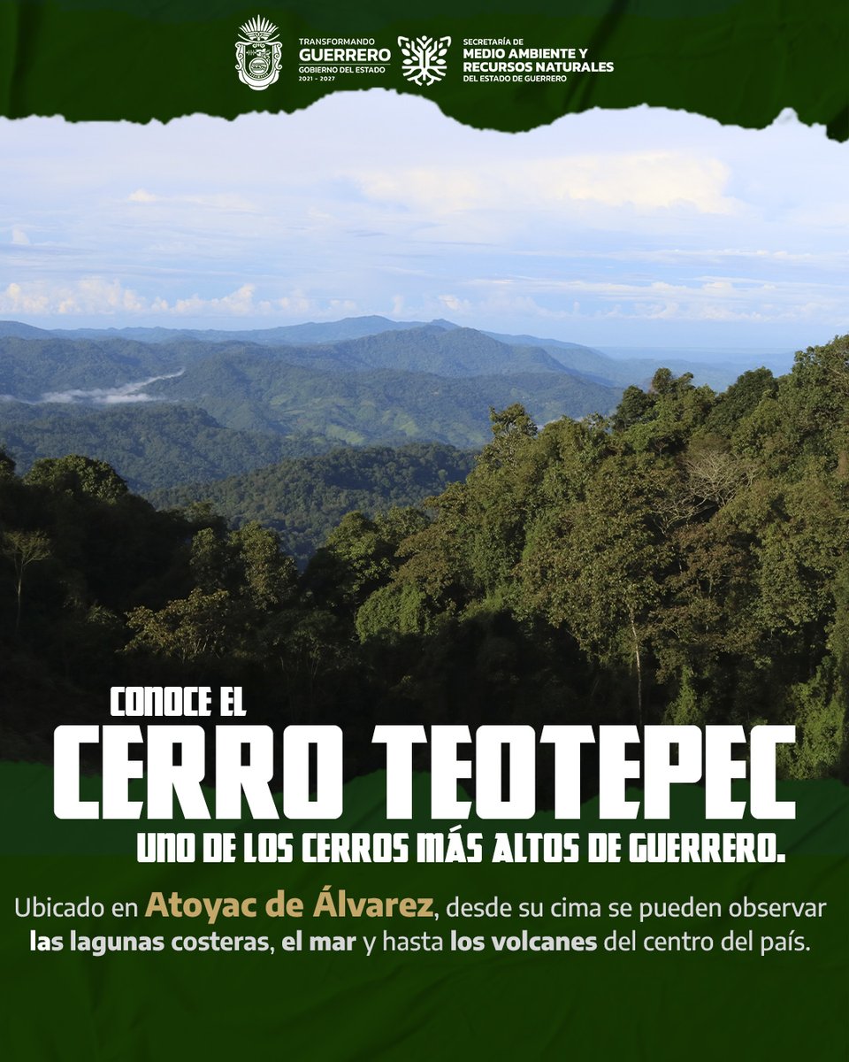 🏔️ El Cerro Teotepec, al norte de Atoyac de Álvarez, es uno de los puntos más altos de Guerrero con 3,550 m s. n. m. 🌿

Forma parte del Filo Mayor de la Sierra Madre del Sur, una región de gran riqueza natural y biodiversidad. 🌺

#AtoyacDeÁlvarez 
#SierraMadreDelSur