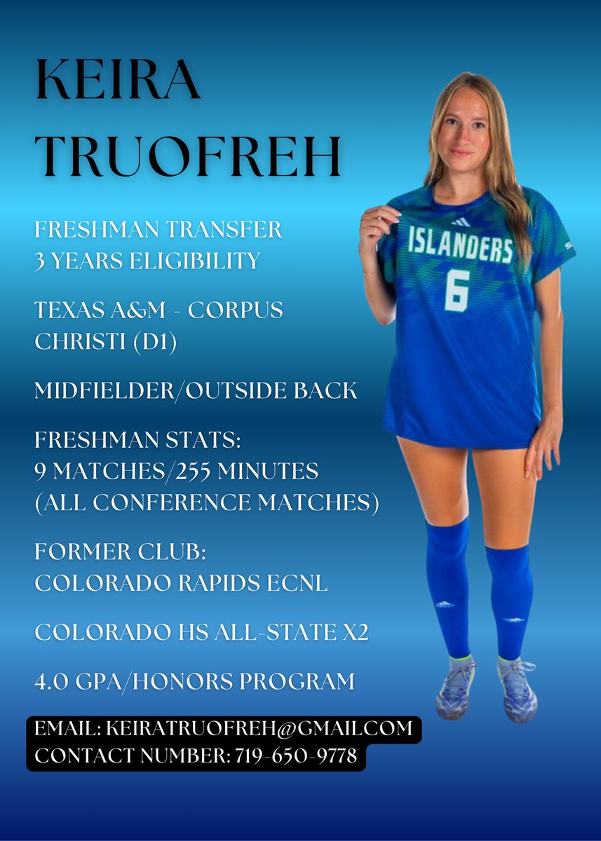 I am excited to announce I will be entering the #transferportal on November 17th! I am grateful for my time at Texas A&amp;M Corpus Christi, but I am ready for a new chapter. Check out my highlights below! 

youtu.be/oWxocluUYV0

<a href="/ImYouthSoccer/">ECNL/GA/Recruiting/College Soccer</a> <a href="/ImCollegeSoccer/">College Soccer Truth ™</a> <a href="/SSN_NCAASoccer/">Sidelines - College Soccer</a>