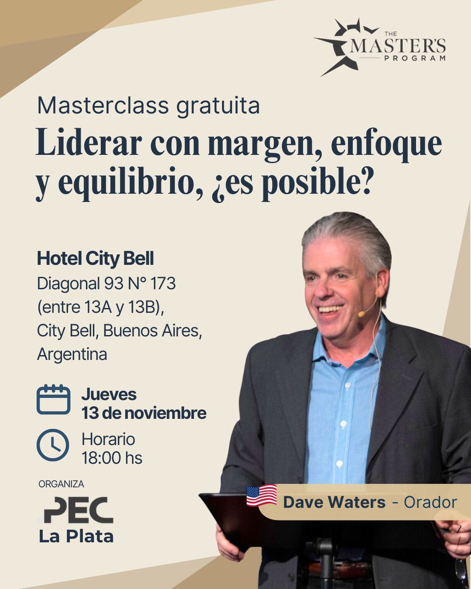 tmprogram_es's tweet photo. Liderar con enfoque, propósito y equilibrio, ¿se puede lograr?
Te invitamos a nuestra Masterclass gratuita es la antesala de la sesión 2 (viernes 14 de noviembre) Con Dave Waters, Director y Coach de The Master’s Program en Latinoamérica

Sumate https://t.co/LDDFhMAsfn https://t.co/csI1hQcQ6k