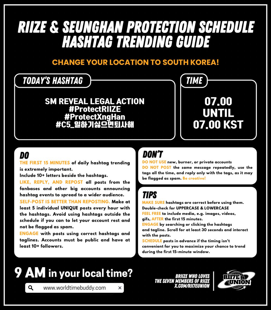 RIIZE &amp; SEUNGHAN PROTECTION SCHEDULE
Day 351 - November 12th

Let’s continue to participate actively in activities, maintaining a positive attitude and blocking accounts that spread hate or misinformation. It’s important to report and keep holding SM Entertainment accountable to