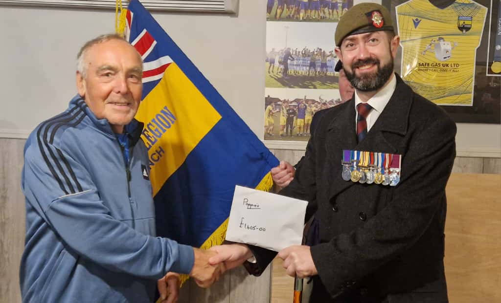 The weather might've dampened our moods but it was a great night in the clubhouse!

LR's Brian Seddon presented the £1600 raised through the Atherton Poppy Trail to town councillor &amp; Veteran Paul Watson for the Atherton British Legion 

#OneOfAKind