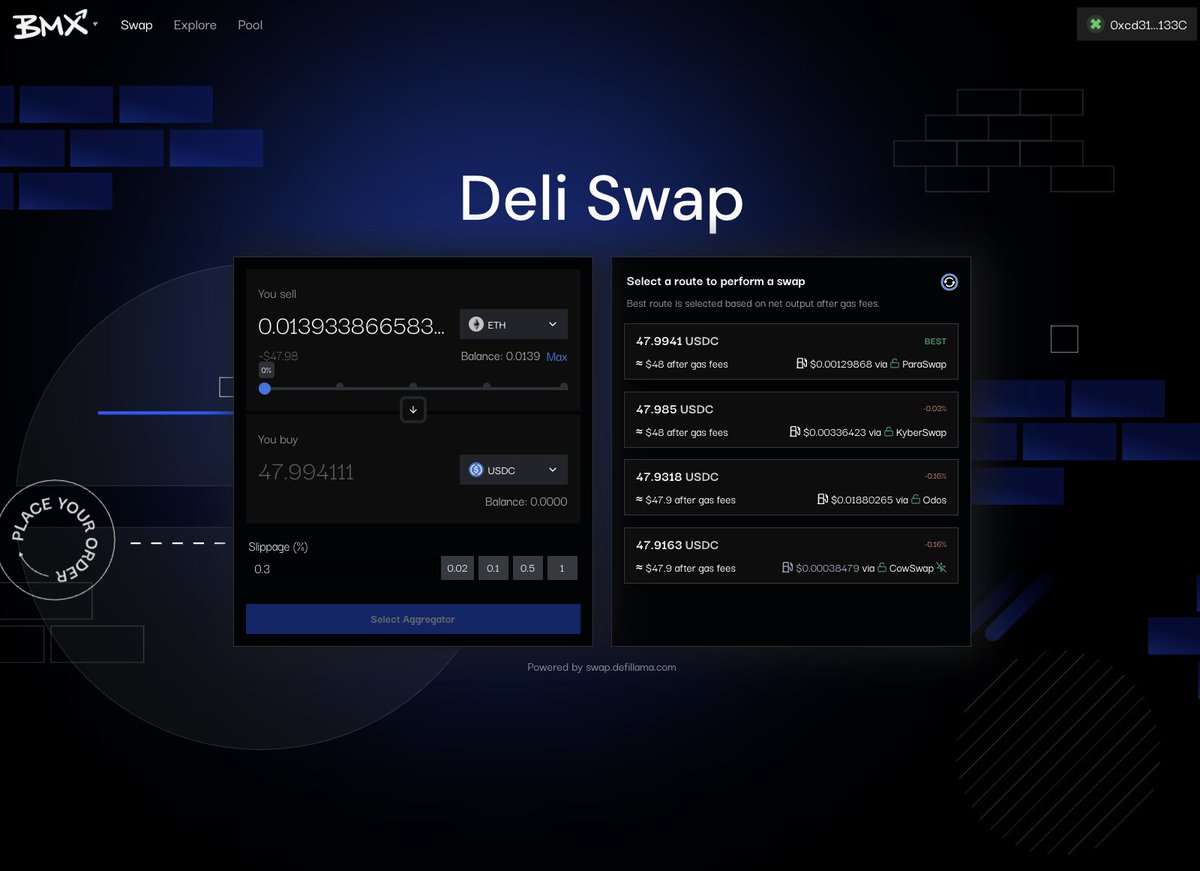 0xGaugi's tweet photo. Welcome to the DELI SWAP !!! 🥪

🟦 modern UI
🟦 minimalistic design 
🟦 great and unbelievably fast execution
🟦 almost zero slippage 

🔁Swap or
 🫧Deploy liquidity

🔋 fast execution & best price

➡️ The Aggregator of the Aggregators! powered by @DefiLlama & @Uniswap 

DELI SWAP is for the users! 

'...every trade for the best available price, prioritizing user outcomes over protocol profit.'