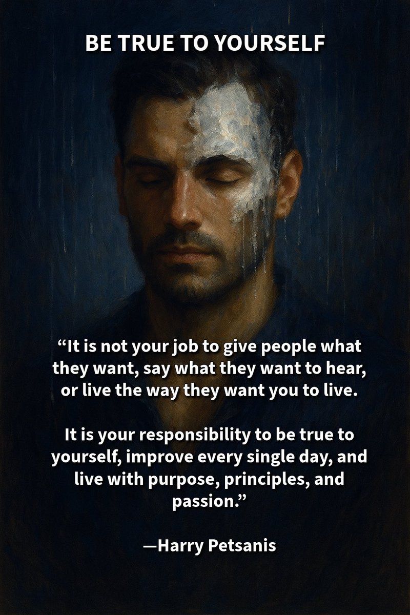 harrypetsanis's tweet photo. BE TRUE TO YOURSELF

“It is not your job to give people what they want, say what they want to hear, or live the way they want you to live.

It is your responsibility to be true to yourself, improve every single day, and live with purpose, principles, and passion.”

—Harry Petsanis

#AuthenticLiving
#PurposeDrivenLife
#AccountabilityMindset
#ContinuousGrowth

“Be True to Yourself” by Harry Petsanis, Accountability Coaching
