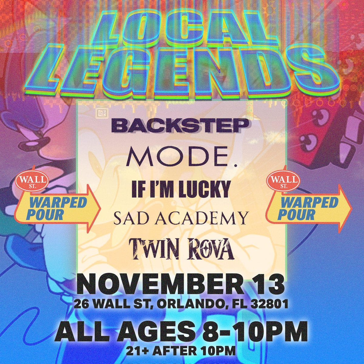 modeperiod's tweet photo. LOCAL ⚔︎⛊ LEGENDS 
★5 awesome local acts competing for a 𓐬
Sunday Slot Performance at the @VansWarpedTour 
This ♞ Thursday at —> Warped Pour 📍
✦•┈๑⋅⋯ ⋯⋅๑┈•✦
@backstepfl ➶ @modeperiod ➶ @IfImLuckyFL ➶ Sad Academy ➶ @itstwinrova ➶ https://t.co/RhLY5eHmRh