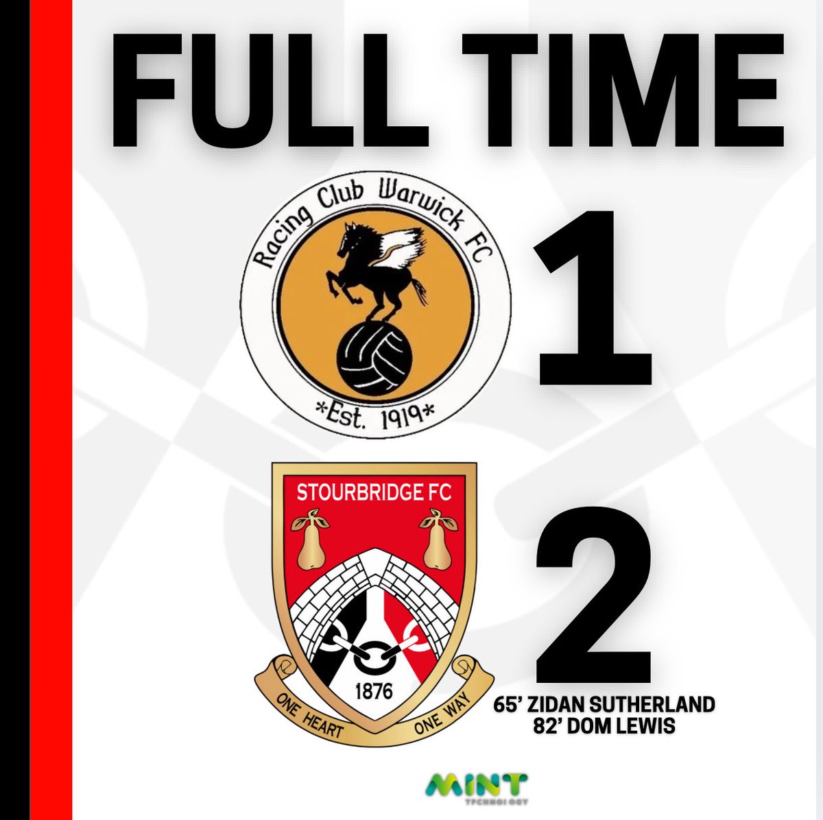 Goals from Sutherland and Lewis see us safely into the hat for the next round of the Birmingham Senior Cup 🎩 ✨ 

Thank you for your support on a very damp night in CV34 ☔️ 

#StourbridgeFC | #Glassboys