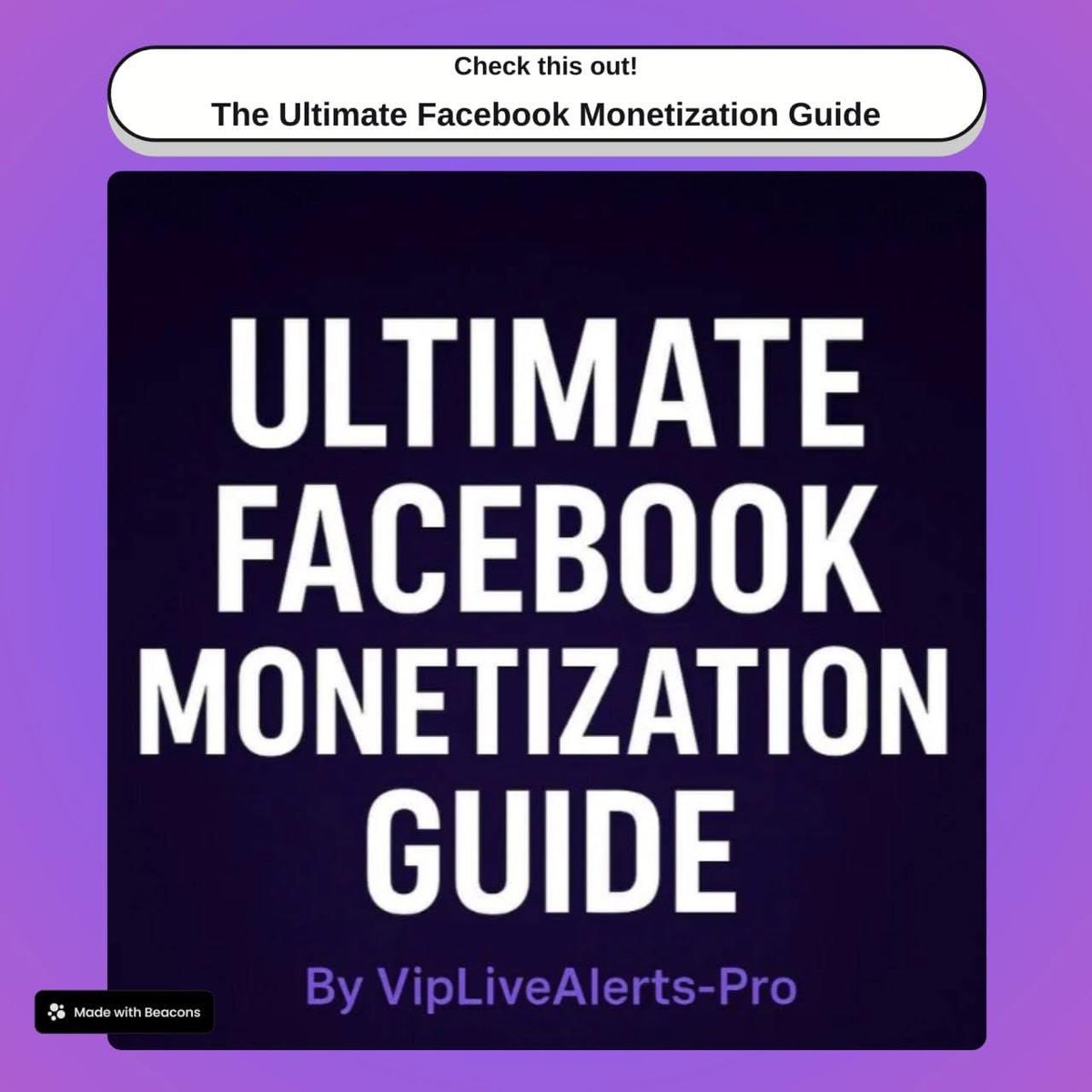 VipLiveAlerts's tweet image. 💰The Ultimate Facebook Monetization Guide by VipLiveAlerts-Pro 

shop.beacons.ai/viplivealerts/…

#FacebookMonetization #MakeMoneyOnline #SocialMediaSuccess #VipLiveAlertsPro #OnlineIncome #SideHustleTips #DigitalMarketing #GrowYourAudience #PassiveIncome #MoneyMoves