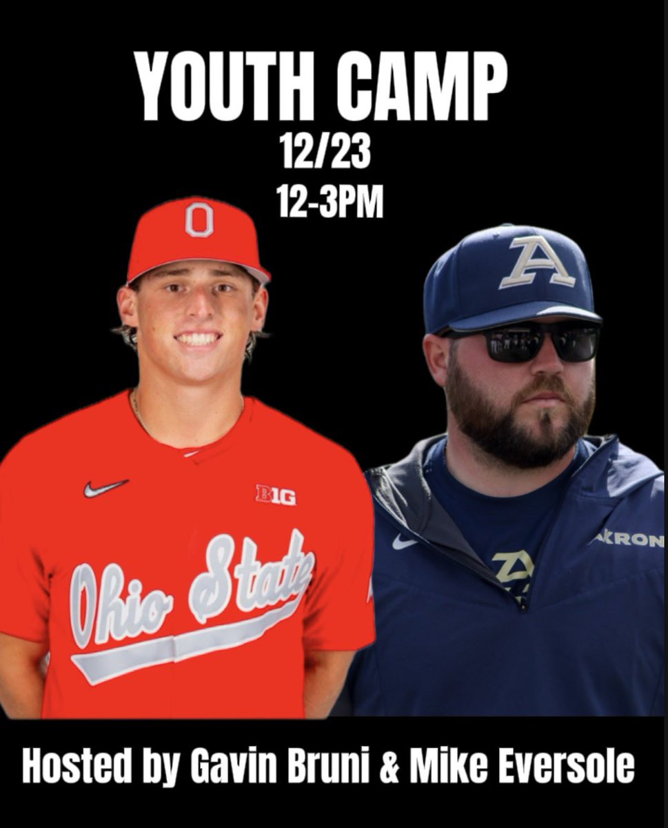 YOUTH BASEBALL CAMP ⚾️
December 23rd: 12-3PM
Sportzone | Alliance, OH
For 2nd–8th Grade Players (Non-HS)

Join Gavin Bruni (LHP in Washington Nationals Org.) and Mike Eversole (Director of Player Development, University of Akron) for a high-level, developmental camp built for