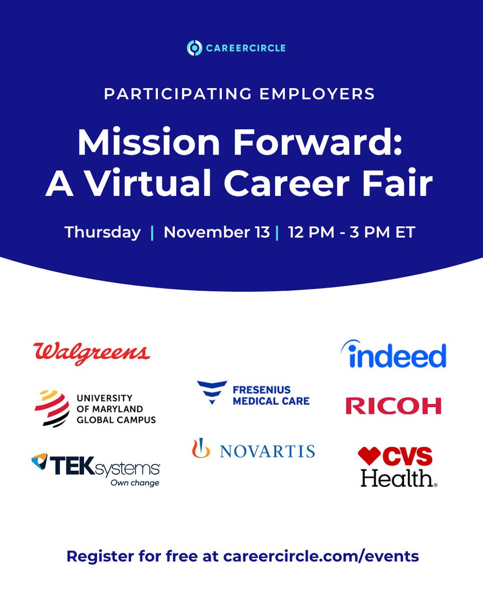 Transitioning to your next career? Connect with employers like CVS Health, Walgreens, &amp; TEKsystems at our virtual career fair this Thurs, 11/13.

Participating employers are hiring for Project Mgt, Operations, IT Support, &amp; more.

Register for free: bit.ly/CCVirtualCaree…