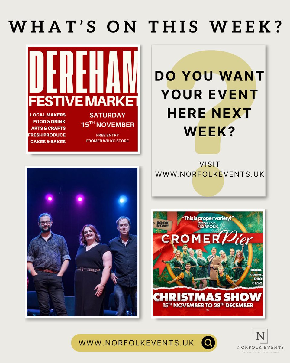 What’s on this week in Norfolk! 🎉
🎄 <a href="/thecromerpier/">Cromer Pier</a> Christmas Show runs through Dec 28
🎁 Apollo Events Easts' Festive Market for unique gifts &amp; treats
😂 <a href="/hooligansimprov/">The Intellectual Hooligans</a>  live improv comedy bringing laughs
Learn more - norfolkevents.uk

#WhatsOnThisWeek #NorfolkEvents