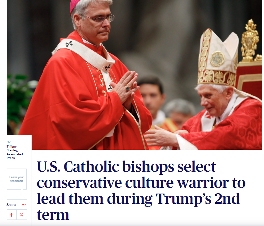 Great news, the AP doesn't like the new USCCB president