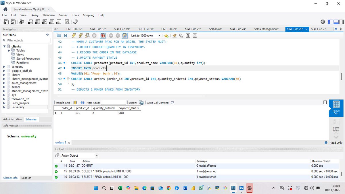 Etty_official's tweet image. Day 44 of learning SQL 💻  
Today, I learnt Transactions and the ACID properties that keep data safe and reliable — especially in real-world systems like banking &amp;amp; e-commerce.  

#100DaysOfSQL #Day44 #SQLLearning #TechJourney