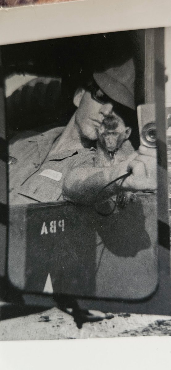 My grandpa currently has a caretaker due to his dementia and she sent my mom some photos she found the other day. 

This is from when he was in the Vietnam war and if this isn’t one of the coolest selfies I have ever witnessed idk what is.

“Cantù’s Monkey”