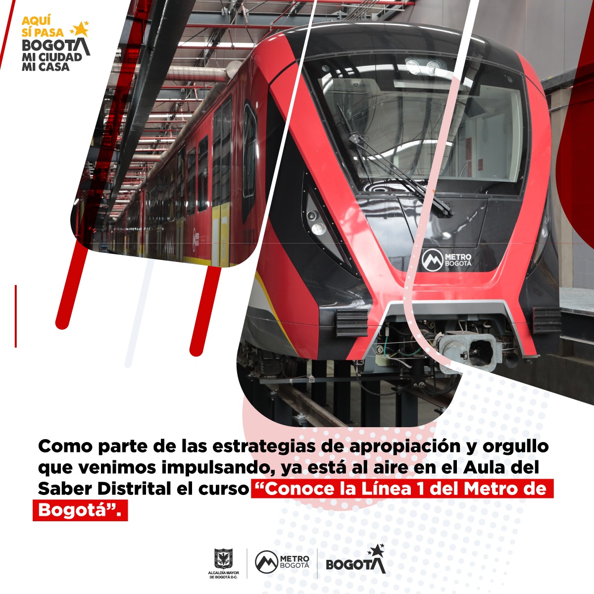 🚄 ¡Ya puedes conocer la Línea 1 del Metro de <a href="/Bogota/">Alcaldía de Bogotá</a> desde tu hogar!

Como parte de nuestras estrategias para fortalecer el orgullo ciudadano y la apropiación del proyecto, ya está disponible en el Aula del Saber Distrital el curso “Conoce la Línea 1 del Metro de Bogotá” 🥳🎉.