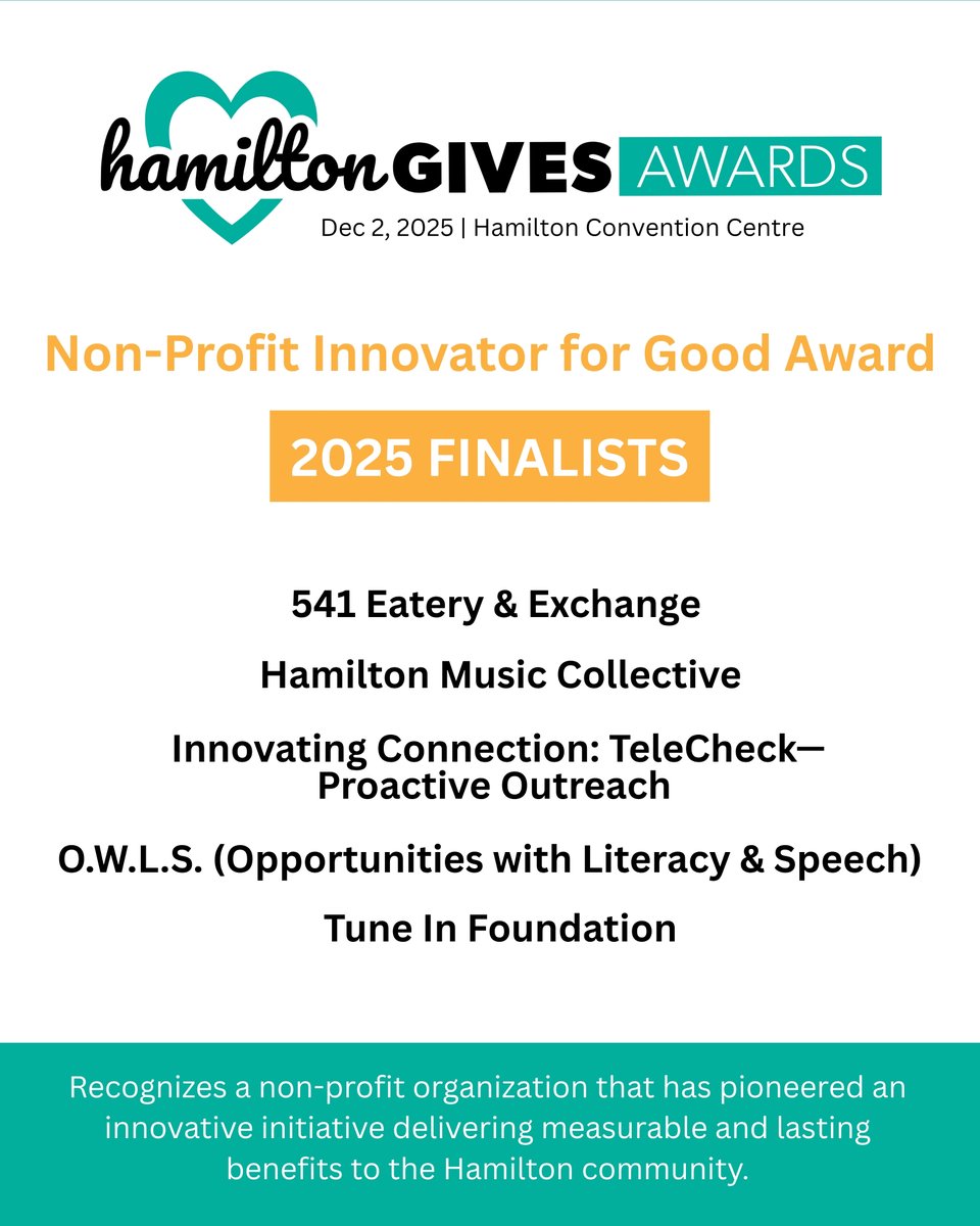 We’re so honoured to be named finalists for the Non-Profit Innovator for Good Award at the Hamilton Gives Awards! 💛 

Thank you to <a href="/hamiltonchamber/">Hamilton Chamber of Commerce</a> for celebrating the spirit of giving back. We’re inspired by all the amazing local charities making a difference every day.