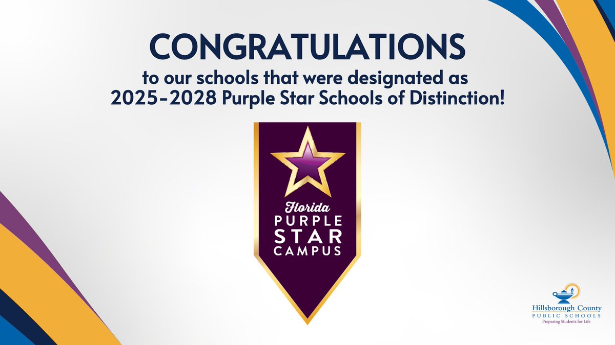 Congratulations to our schools that have been designated as 2025-2028 Purple Star Schools of Distinction by <a href="/EducationFL/">Florida Department of Education</a>! ⭐💜🇺🇸