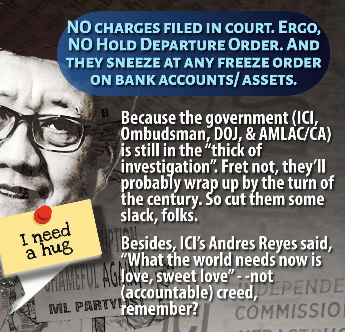 joel_gregorio's tweet photo. “Former DPWH Secretary Manuel Bonoan has left the country”~ BI
I bet the “I” in ICC stands for INCOMPETENT while one of the “Cs” is for CARICATURE. Amuse me.
So much for “Heads Will Roll”. They should change that bluff-&-bluster swagger to “Cash Will Flow”. Alien?
#CorruptPH https://t.co/Q2I2e6Op61