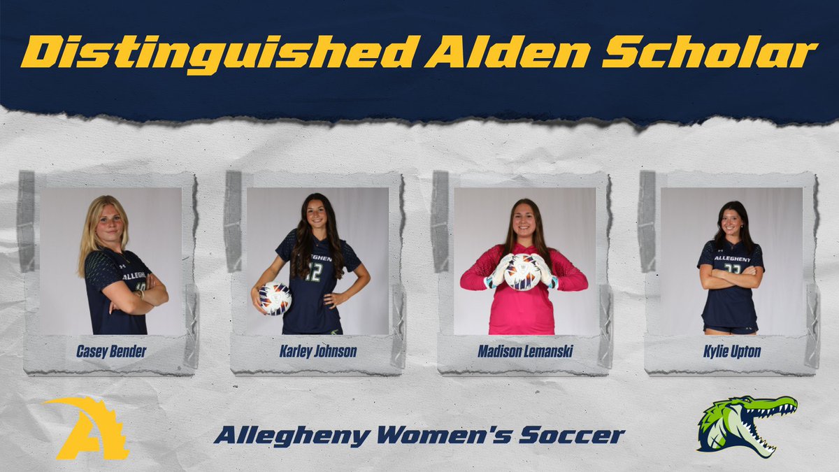 AlleghenyWSoc's tweet photo. We’d like to give a huge shout out to our 6 Distinguished Alden Scholars and Alden Scholars!

Distinguished Alden Scholar’s are students who have achieved a grade point average 3.80 or higher. While Alden Scholars are students who have achieved a 3.50 or higher. https://t.co/gVgKqxxCdz