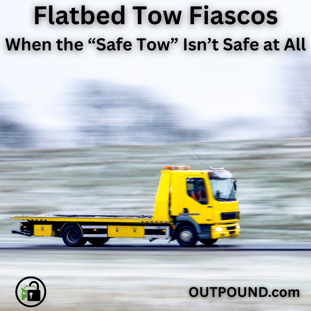 OutPOUND1's tweet photo. Welcome to Flatbed Fiascos, where the only thing guaranteed is chaos: https://t.co/i6ZI7TzvkW* #llegaltows #flatbedtow #towfiascos #towtrucks #parkingtow #towyard #predatorytows #towscams #towed #towingregulations #regulations #outpoundyourcar https://t.co/yAxBTSzwrG