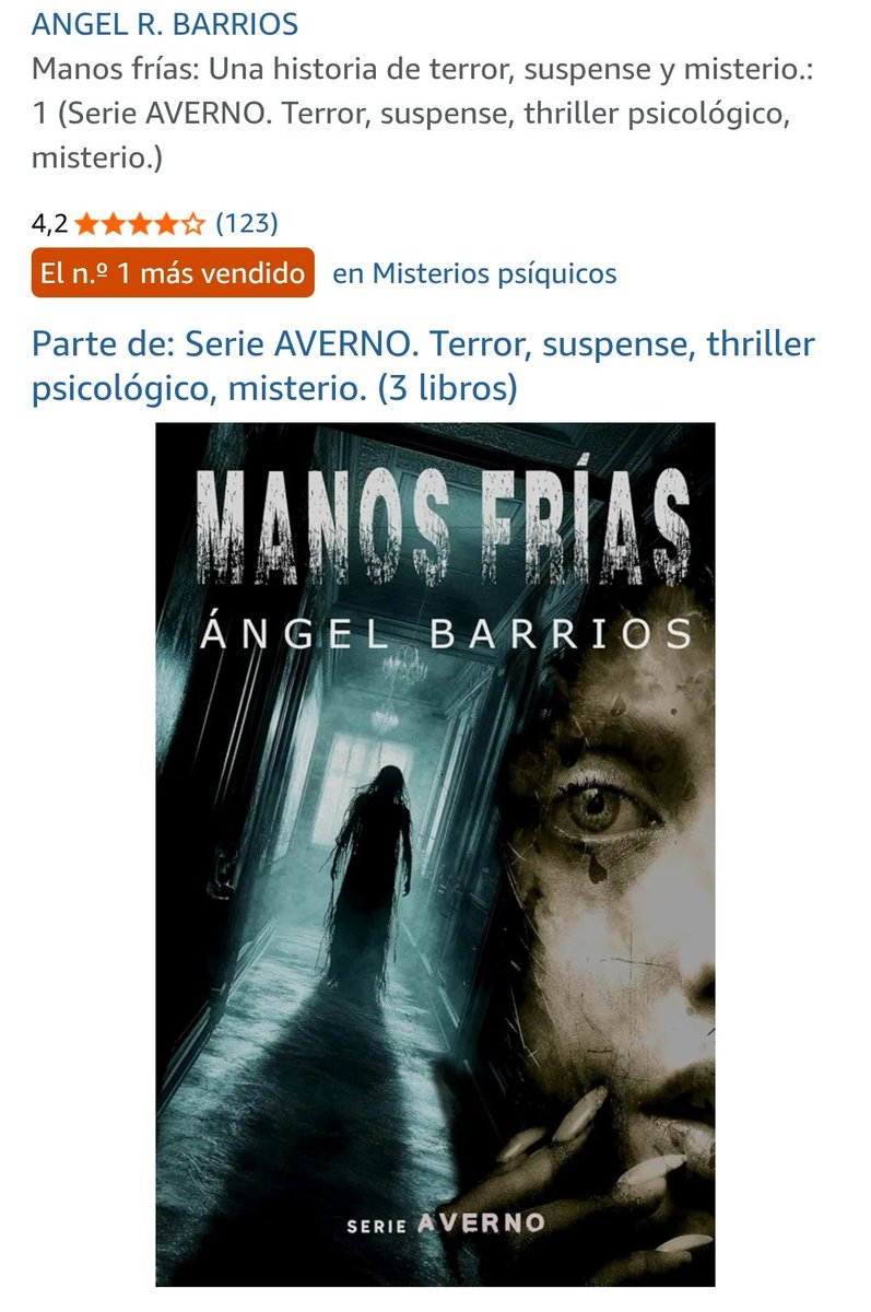 arbarrios20's tweet image. Facebook me recuerda que hace un año la novela MANOS FRÍAS era Nº1 en ventas de su categoría de #amazonespaña en #libros 
Le he dicho que hoy, un año después, lo sigue siendo, que me avise en 2026 y hablamos.
365 veces #Gracias 

goo.su/NssI

#terror #KindleUnlimited