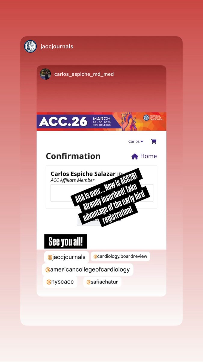 EspicheCarlos's tweet image. Did you already register for #ACC26 ? I did! Early bird registration until November 19th. 

@JACCJournals @ACCinTouch @safchat @ErsozluSara