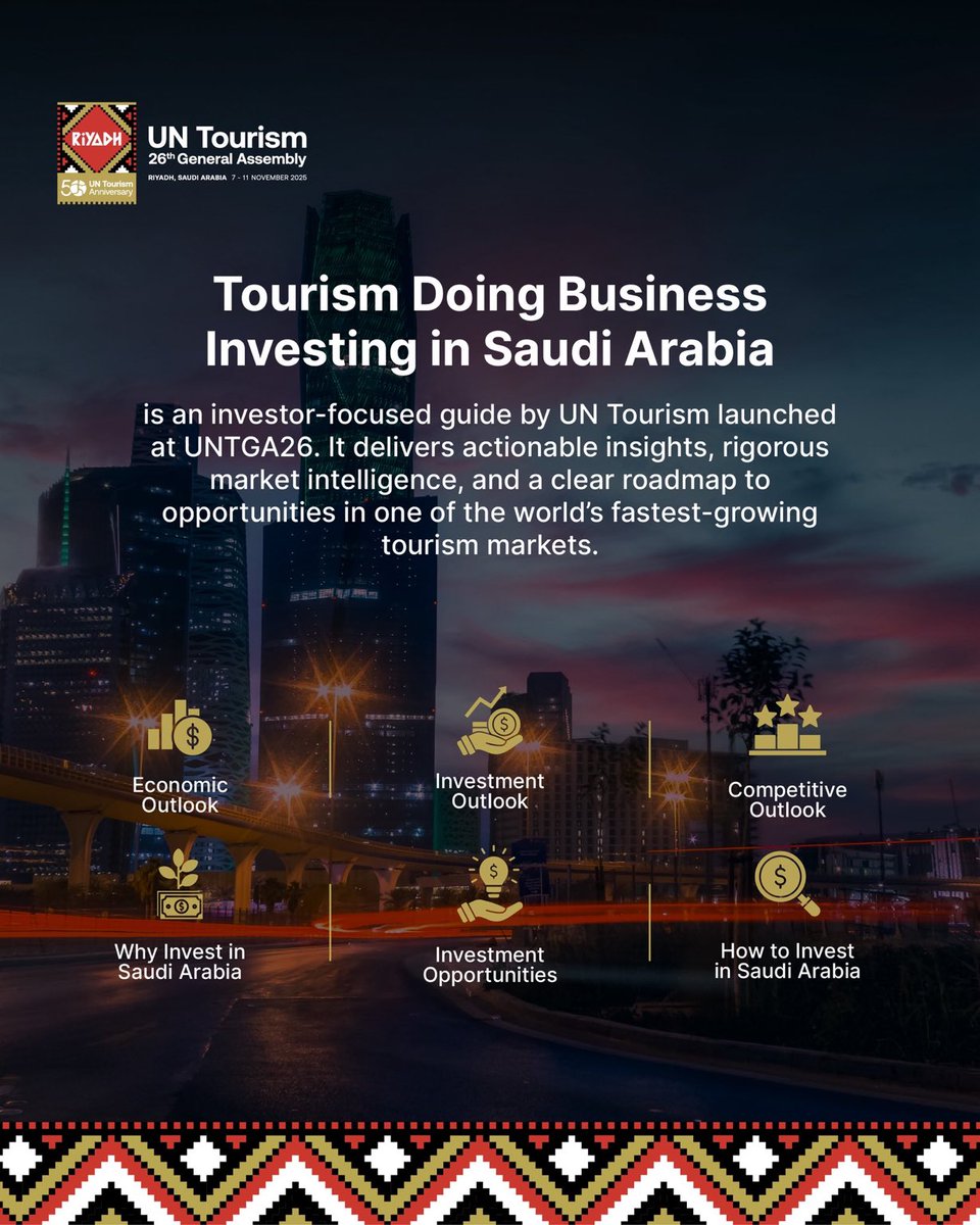 SASPJBC's tweet image. Presented by UN Tourism at #UNTGA26 as a gift to the Kingdom, the investor guide Tourism Doing Business: Investing in Saudi Arabia is a strong vote of confidence in the Kingdom’s emergence as one of the world’s most attractive and promising destinations for tourism investment.…