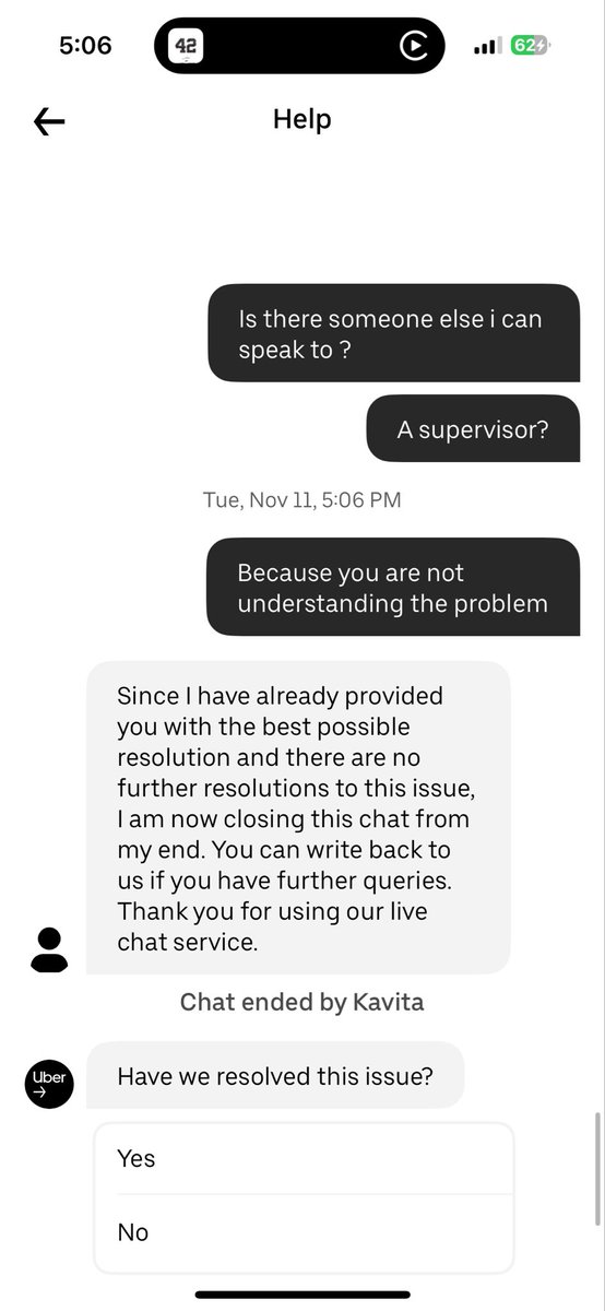 ChillBirds's tweet photo. @Uber i recently started driving and my few interactions with customer have been horrible. Is there a way i can get in contact with someone that is actually willing to help?. Below is a picture of my most recent conversation which led to the person just ending the chat. https://t.co/yRdGO7ER5k