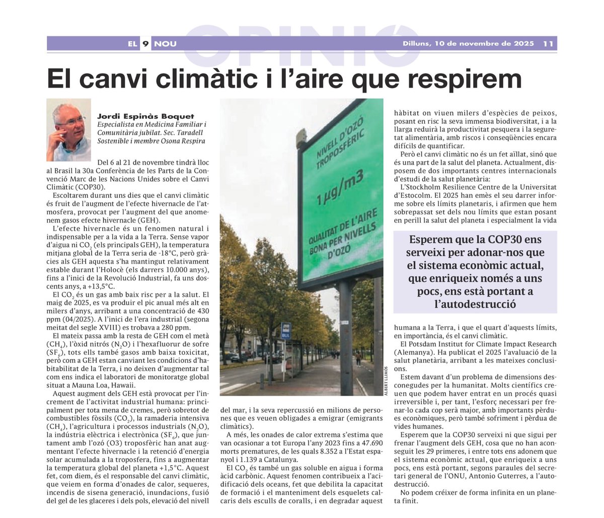 El debat sobre la ZBE s’ha omplert de populisme i negacionisme climàtic.

Cotxes, indústries, granges. No cal buscar culpables lluny.

Cal valentia i pedagogia. Ens hi va la salut.

👉 Recomano l’article d’en Jordi Espinàs  <a href="/el9nou/">El 9 Nou</a> <a href="/OsonaRespira/">OsonaRespira</a> #Osona #Vic