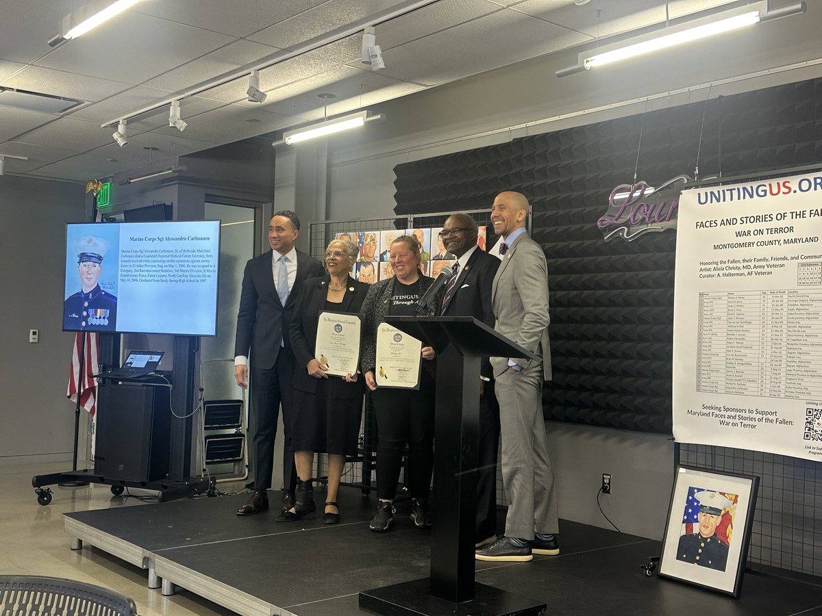 MCAlumniAssoc's tweet image. Happy Veterans Day! This morning, Maryland State Senator @Willcsmithjr hosted an impactful Veterans Day reception on the Takoma Park/Silver Spring Campus to honor Maryland’s fallen service members through the Faces of the Fallen art exhibit. #VeteransDay #ThankYouForYourService🙌