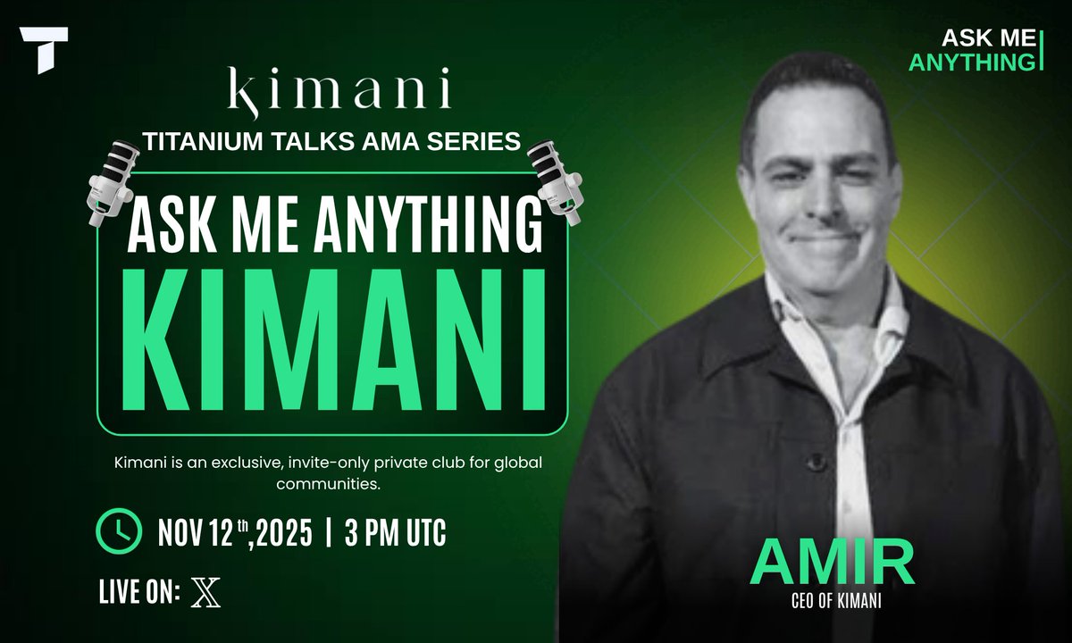 titaniumtalks1's tweet photo. ๐๏ธGet ready for our next XspaceAMA session with Kimani.
๐ฐ 12th Nov, 3 PM UTC
๐ฐ Exclusive Giveaway
๐ฃ AB (CEO - Kimani)
๐ Venue: https://t.co/vj67kdF24r
๐ Rules:
1๏ธโฃ Follow @Kimani_Life
2๏ธโฃ Like & Retweet
๐ฅ Learn from the founder & WIN big!
#Xspace #AMA #Reward #Kimani #Crypto #TitaniumTalks