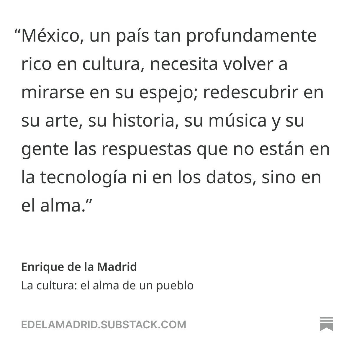 Defender la cultura hoy es un acto de resistencia, es apostar por lo que eleva al ser humano sobre lo que lo
degrada.

Los invito a suscribirse y leer esta reflexión que escribí para mi página de Substack. No se lo pierdan! 

🔗 : open.substack.com/pub/edelamadri…

#mexico #crecimiento
