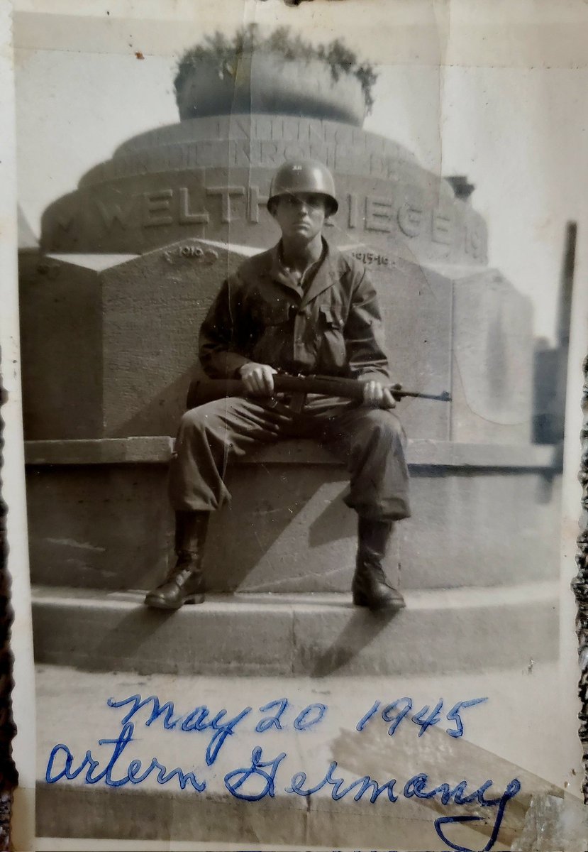 This is my dad. He enlisted in 1940. Before WW2 started. This picture was taken in '45.  He and a bunch of other American heroes just got finished saving the world.  Sgt. Thomas Blaxton. US Army!