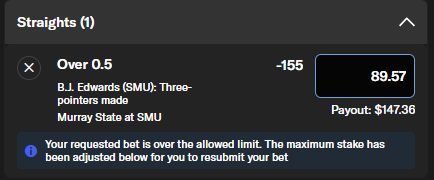 ReggieCLim's tweet photo. @BetMGM @BetMGMCare What is the deal with the weird bet limit amount? https://t.co/04jqF6Lgj7