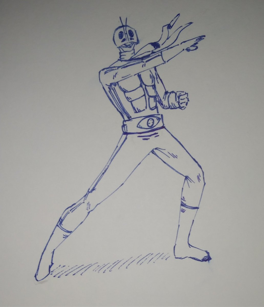Hameko_create's tweet photo. Just a doodle of Kamen rider 1 with blue pen (I know it's messy)

#rkgk #doodle https://t.co/qTwKQvpNmK